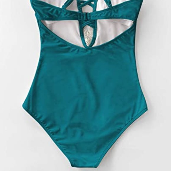 CUPSHE Women's Crochet and Teal One Piece Swimwear Bathing Suit - Large - NWOT - Picture 2 of 8